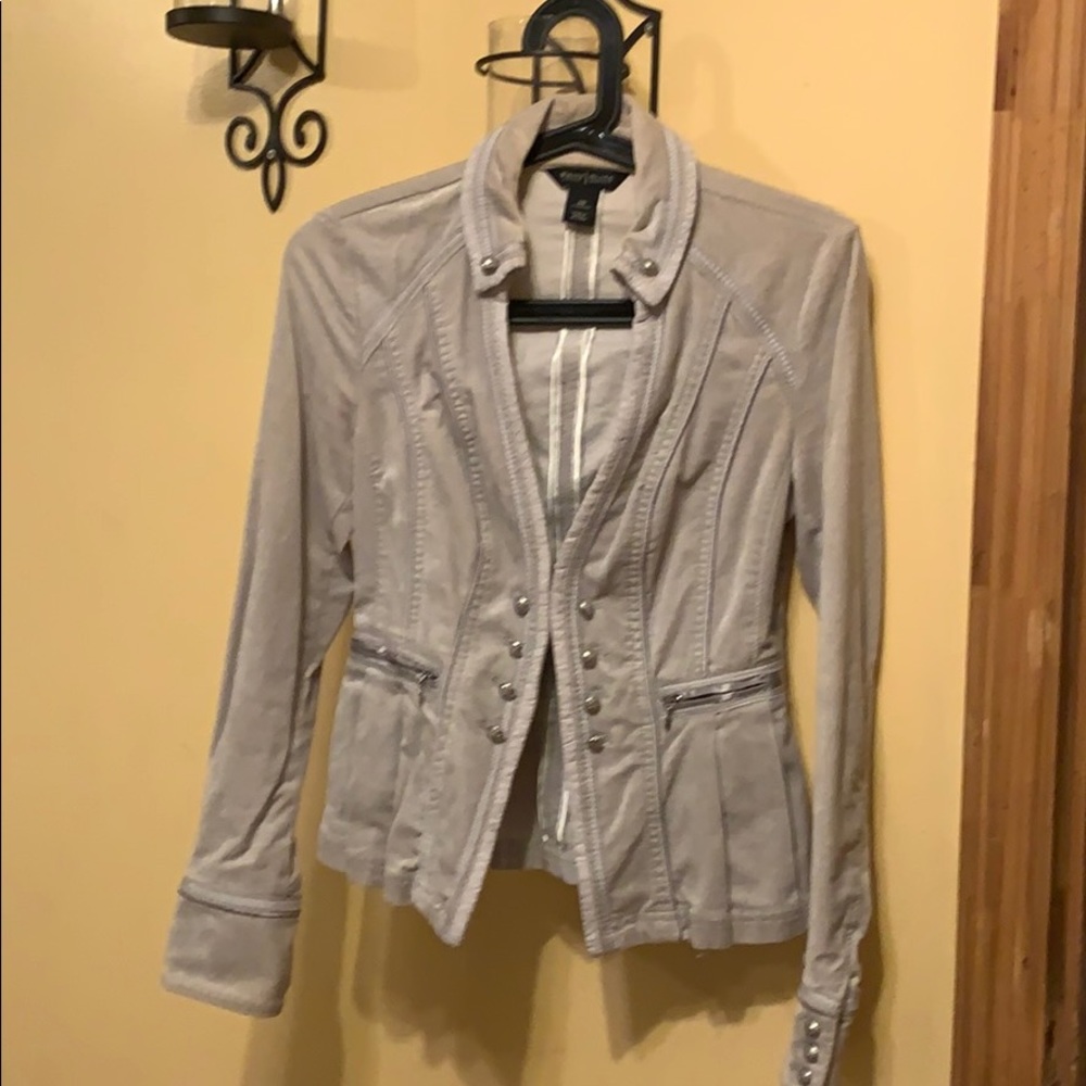Velvet grey jacket requires dry cleaning